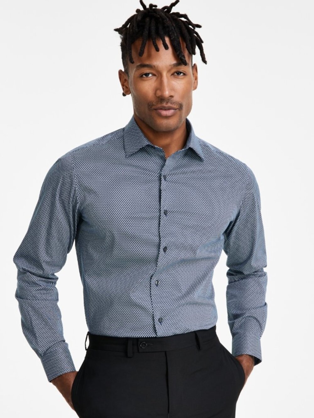 Alfani Men's Slim-Fit Temperature Regulating Geo-Print Dress Shirt, Macy's NWT